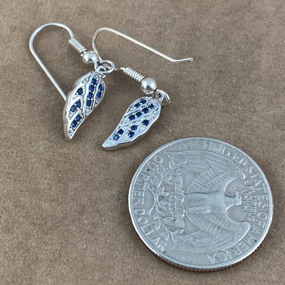 Blue Sapphire 925 Solid Sterling Silver Wing Earrings - Picture 3 of 4